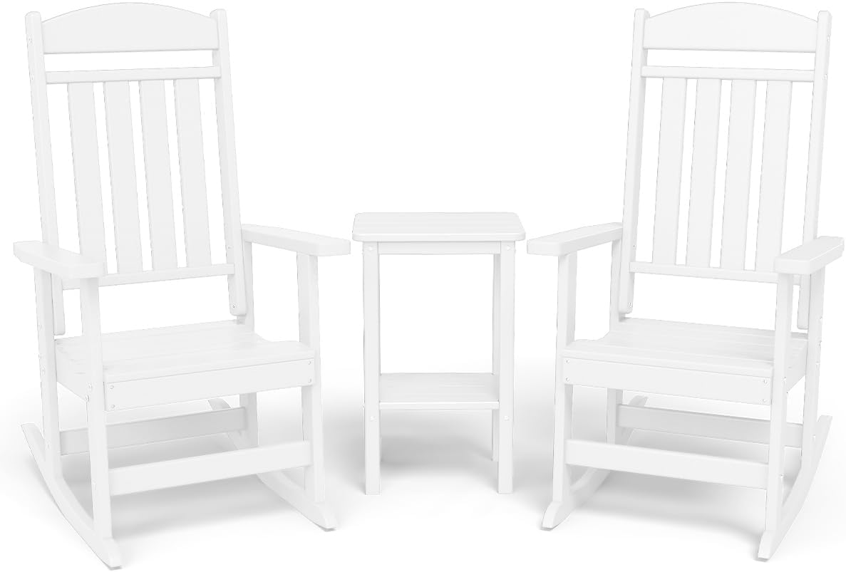 NAVINE 3-Piece Outdoor Rocking Chair Set, Oversized Porch Rocking Chair Set of 2 with Side Table, Suitable for Patio, Porch, Backyard
