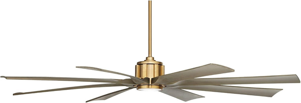 Possini Euro Design 70' Defender Modern Outdoor Ceiling Fan with Dimmable LED Light Remote Control Soft Brass Weathered Oak Blades Damp Rated for Patio Exterior House Porch Gazebo Garage Barn