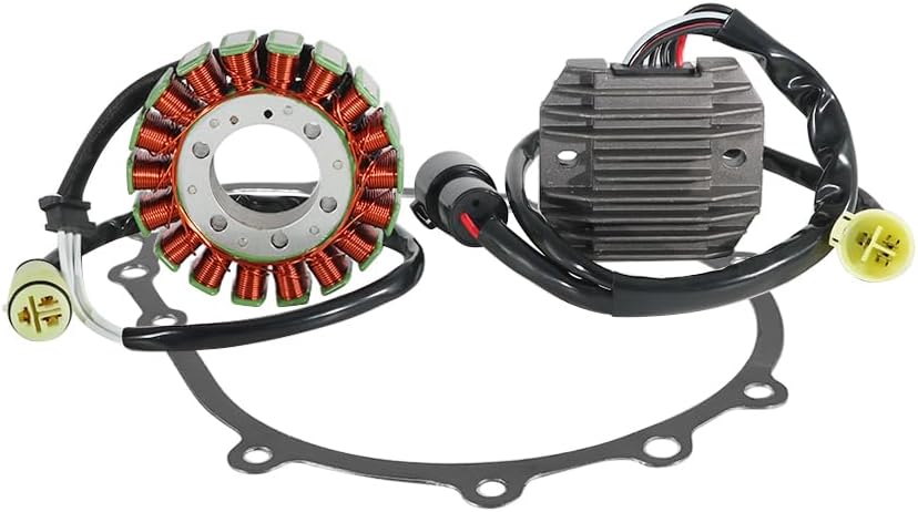 Stator Coil Rectifier Gasket Set for Kawasaki ZX600 Ninja ZX-6RR, for Kawasaki ZX636 Ninja ZX-6R 2003-2004, Stator Assy OEM:21003-0001, Generator Cover 11060-1851 11060-1673, Regulator OEM:21066-0002