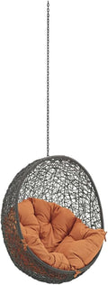 Modway Hide Wicker Rattan Outdoor Patio Swing Chair with Hanging Steel Chain in Gray Orange