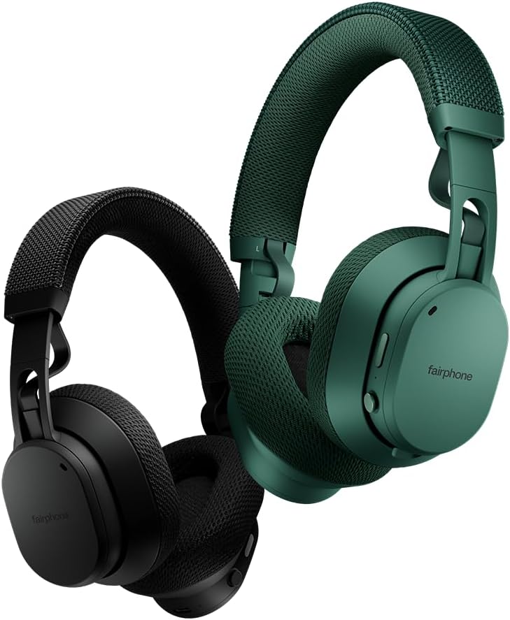 Fairphone Fairbuds XL Forest Green Over-Ear Wireless Headphones with Active Noise Cancelling, aptX-HD 24-bit Audio, 30 H Battery, IP54 Weatherproof, Replaceable Parts
