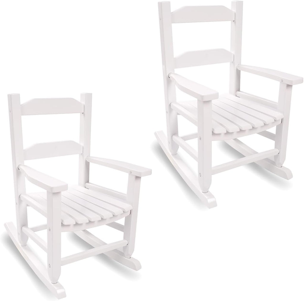Toddler Rocking Chair Set of 2 for Kids Comfy Recliner Wooden Rocker for Baby Children Ages 3-6 Outdoor Lounge Chair Girls Indoor Playroom White