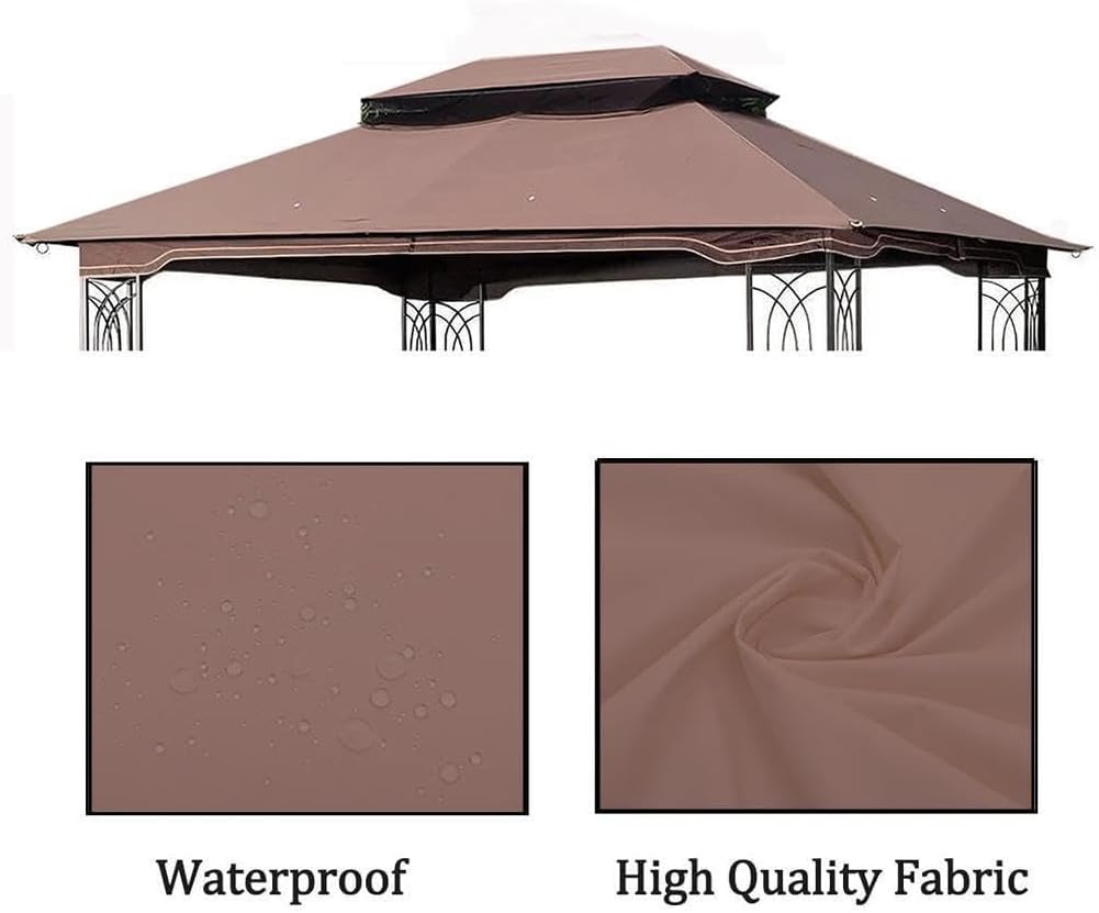 10x12 Ft Outdoor Patio Gazebo Replacement Canopy, Double Tiered Roof Top Cover, UV Protection & Waterproof Fabric, Fits 10x12 Gazebo Frame, Brown (Frame Not Included)