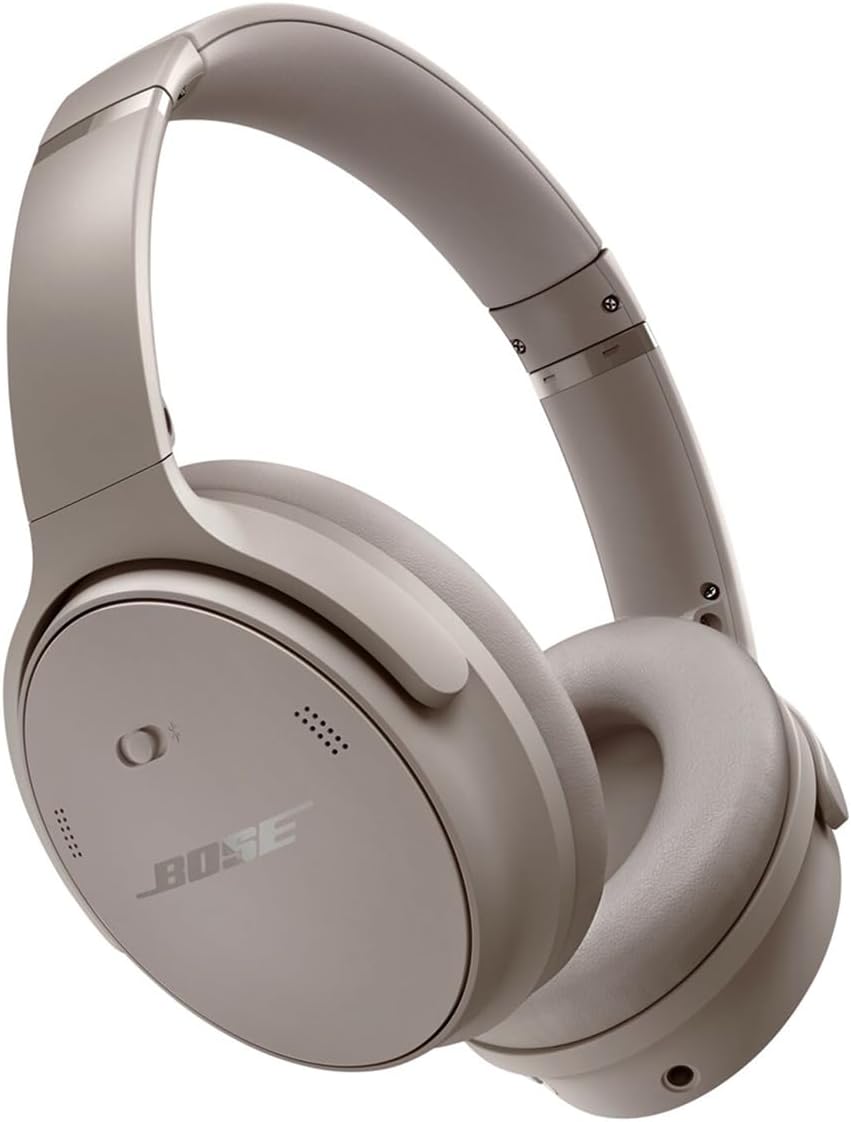 Bose QuietComfort Headphones - Wireless Bluetooth Headphones, Active Over Ear Noise Cancelling and Mic, Deep Bass Bundle + Desktop Headphone Stand + Green Extreme Dual Wall Charger (Sandstone)