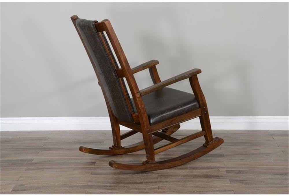 Pemberly Row Mahogany Rocking Chair with Cushioned Seat and Back, Studded Accents, Smooth Rocking Motion, Dark Brown