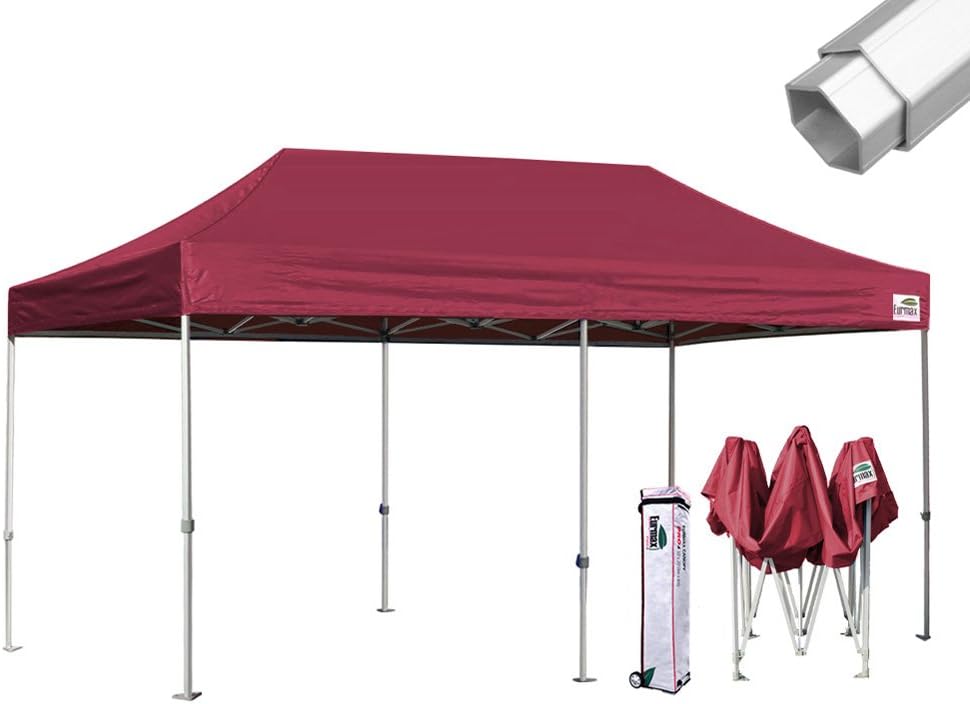Eurmax USA Pro 10x20 Pop Up Canopy Wedding Party Tent Instant Outdoor Gazebo Pavilion Canopies BBQ Cater Events Aluminum Frame Commercial Grade Bonus Roller Bag (Burgundy)