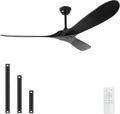60'' Solid Wood Ceiling Fans without Light,Black Ceiling Fan with Quiet and Large Airflow DC Motor,Outdoor Ceiling Fan for Patio,Garage,Bedroom