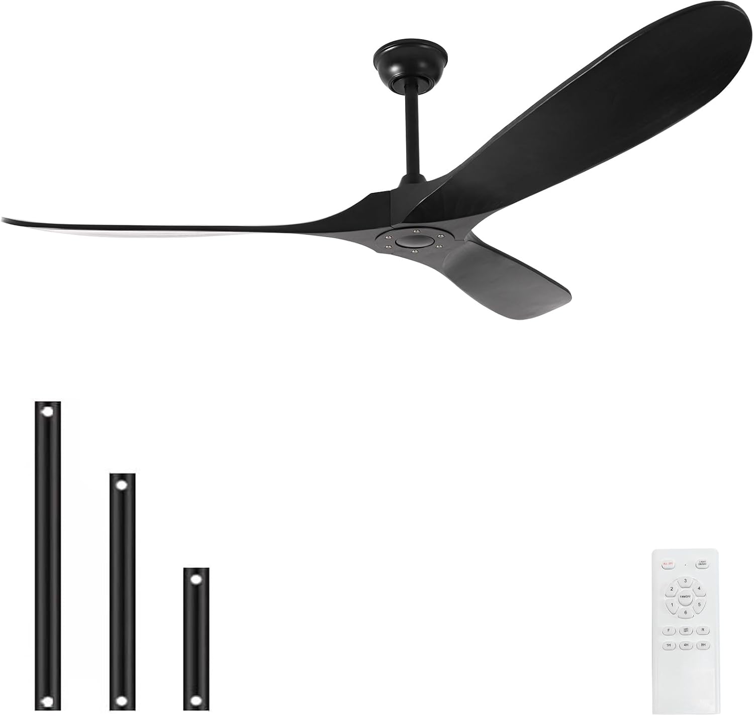 60'' Solid Wood Ceiling Fans without Light,Black Ceiling Fan with Quiet and Large Airflow DC Motor,Outdoor Ceiling Fan for Patio,Garage,Bedroom