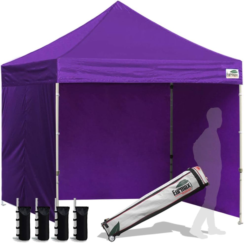 Eurmax USA 8x8 Pop Up Canopy Tent,Commercial Tent with Patented No-Tip Rolling Bag,4 Zippered Removable Walls,UV & Water Resistant Canopy Top,Heavy Duty Outdoor Gazebo,Instant Shelter(Purple)