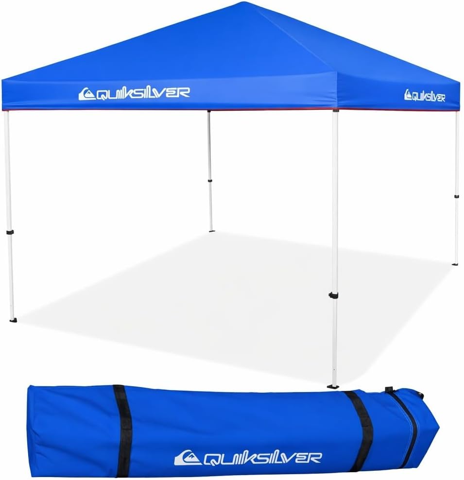 QUIKSILVER Blue 10x10 Pop Up Canopy Shade Tents for Outdoors - Foldable Gazebo Tent, Portable Shade for Yards, Beach, Parties Also Includes a Wheeled Carry Bag