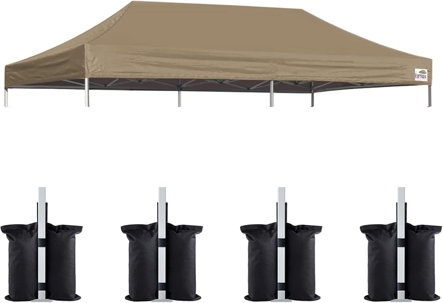 Eurmax USA 10x20 Pop Up Canopy Replacement Top,Universal Instant Canopy Cover ONLY,Heavy Duty UPF 50+ UV Protection,Water & Wind Resistant Tarp,30+ Colors Available,Bonus 4 Sand Bags (Khaki)