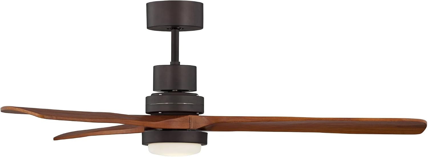 Casa Vieja 52' Delta-Wing DC Modern 3 Blade Indoor Outdoor Ceiling Fan with LED Light Remote Control Solid Wood Oil Rubbed Bronze Damp Rated Patio Exterior House Porch Gazebo Garage - 24' Downrod