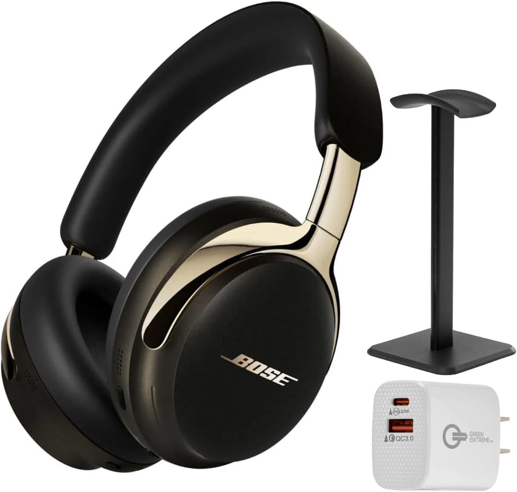 Bose (2nd Gen QuietComfort Ultra Bluetooth Headphones, Wireless Headphones with Spatial Audio, Over Ear Noise Cancelling with Mic, Up to 30 Hours of Play time + 20W Wall Charger (Desert Gold)