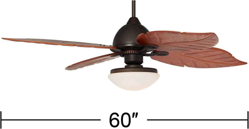 Casa Vieja 60' Casa Oak Creek Tropical Outdoor Ceiling Fan with LED Light Oil Rubbed Bronze Walnut Solid Wood Blades White Glass Bowl Damp Rated for Cottage Core Patio Exterior House Porch Barn