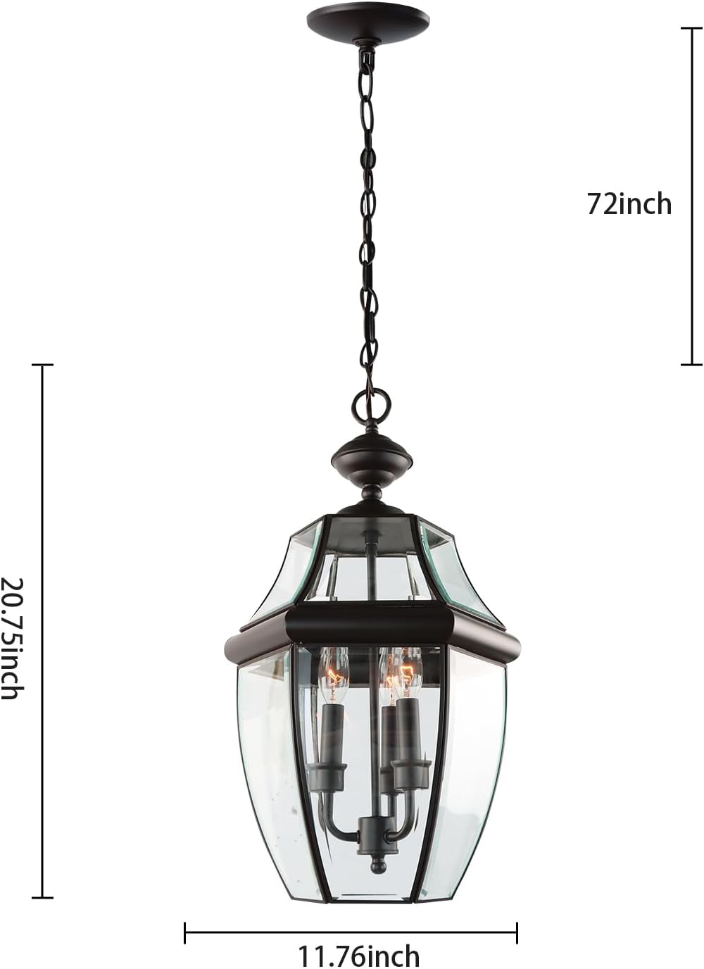 Large Outdoor Pendant Light Fixture 3-Light, 20in Modern Bronze Outdoor Chandelier Hanging Porch Light, Metal Exterior Ceiling Mount Hanging Lantern with Clear Glass for Front Door, Entrance, Gazebo