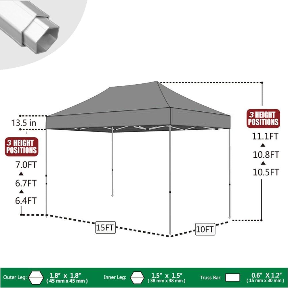 Eurmax USA Pro 10x15 Pop Up Canopy Wedding Party Tent Instant Outdoor Gazebo Pavilion Canopies BBQ Cater Events Aluminum Frame Commercial Grade Bonus Roller Bag(White)