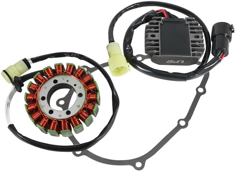 Stator Coil Rectifier Gasket Set for Kawasaki ZX600 Ninja ZX-6RR, for Kawasaki ZX636 Ninja ZX-6R 2003-2004, Stator Assy OEM:21003-0001, Generator Cover 11060-1851 11060-1673, Regulator OEM:21066-0002