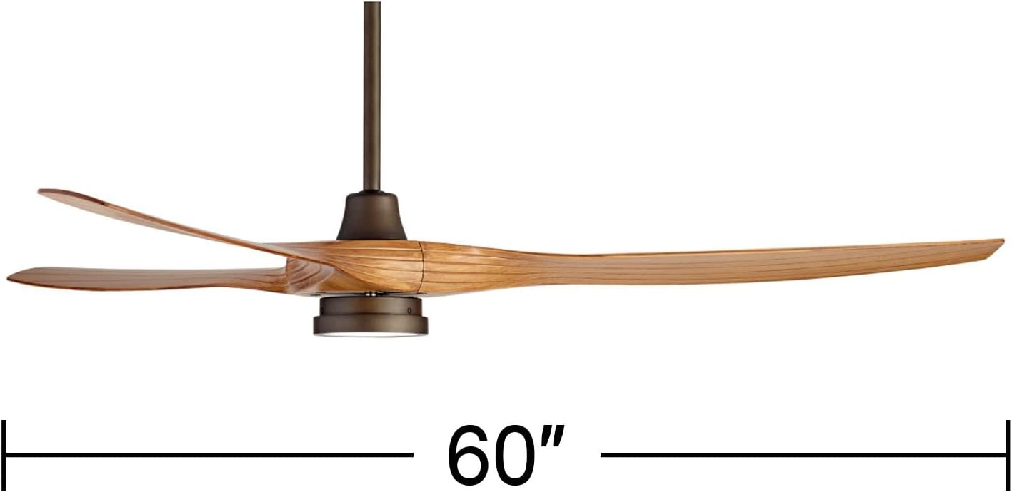 Casa Vieja 60' Aireon Modern Large 3 Blade Indoor Outdoor Ceiling Fan with LED Light Remote Control Rubbed Bronze Walnut Blades Damp Rated for Patio Exterior House Porch Gazebo Garage Barn