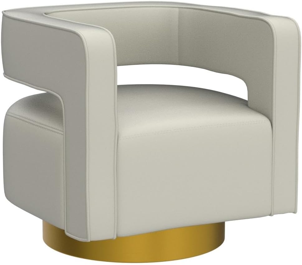 TINA'S HOME Swivel Accent Barrel Chair, Modern Velvet Armchair with 3D Curved Open Back & Swivel Gold Metal Base, Upholstered Club Chair for Living Room Bedroom Nursery, Ivory(No Assembly Required)