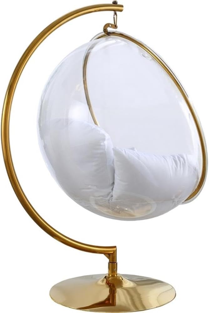 Meridian Furniture Luna Collection Modern | Contemporary Clear Acrylic Accent Swing Chair with Gold Metal Base and Durable Fabric Seat, 41.5' W x 29.5' D x 64' H, White