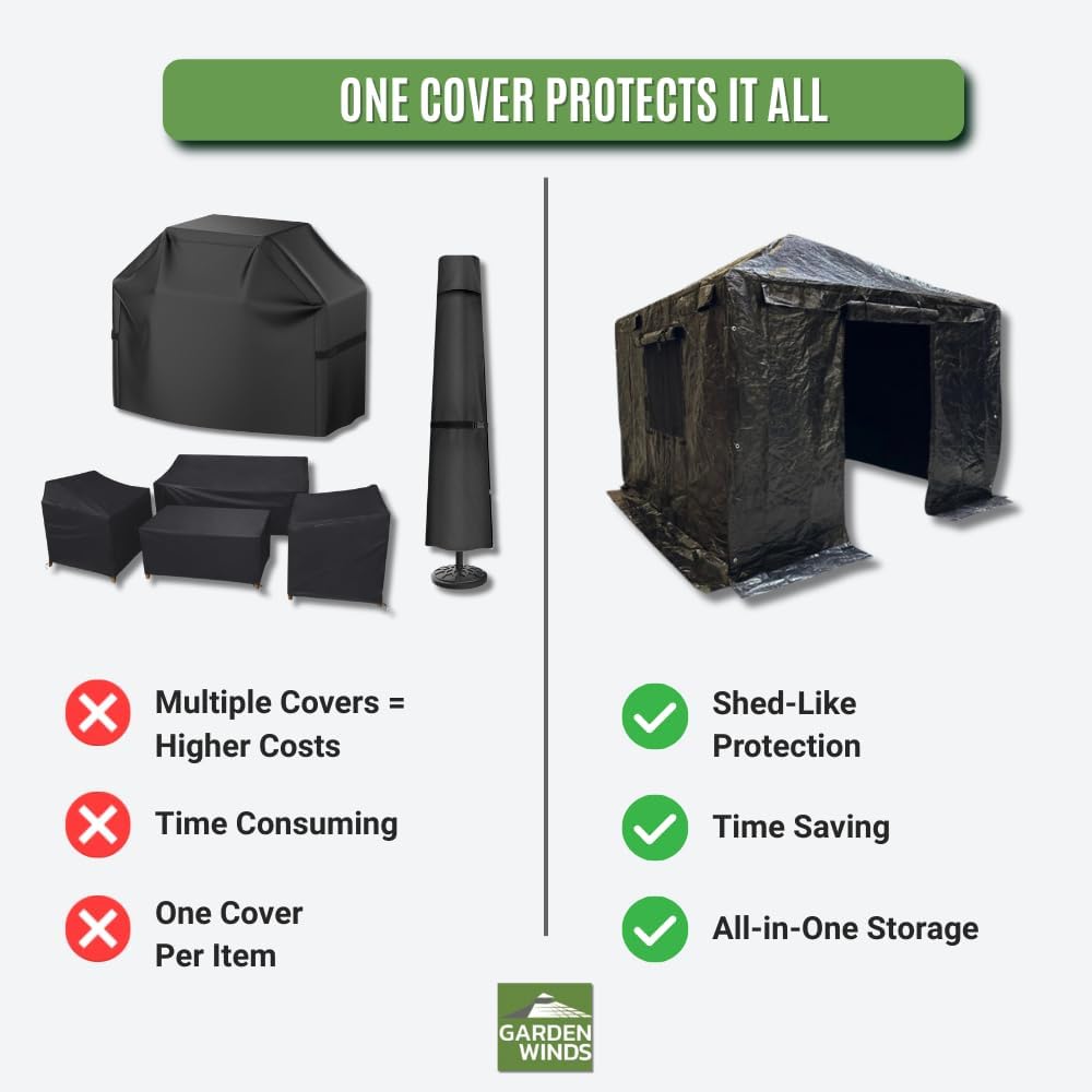 Garden Winds Winter Cover Compatible with The Yardistry YM12810 12' X 12' Tall Hard Top Gazebo – Heavy Duty Protective Enclosure for Outdoor Storage, Waterproof, Windproof and Flame Resistant – Black