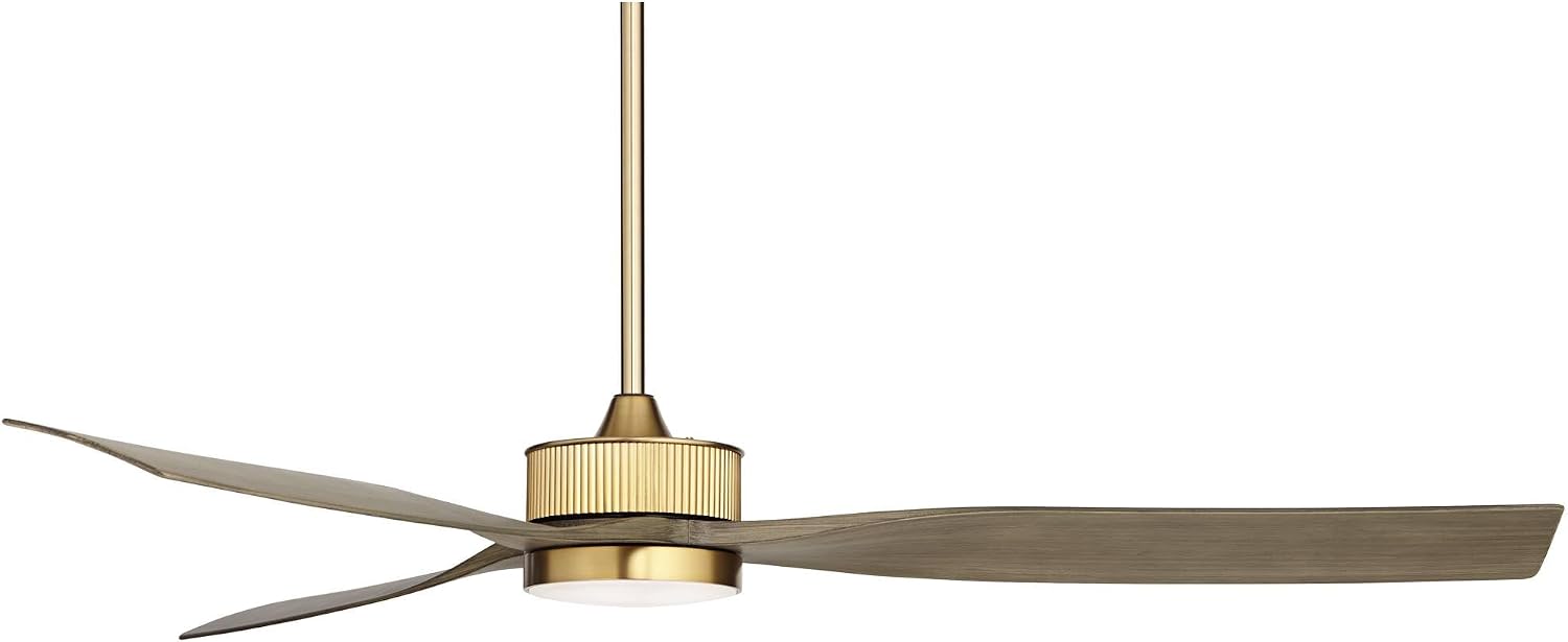 Casa Vieja 60' Montage Modern Outdoor Ceiling Fan with Dimmable LED Light Remote Control Warm Brass Brown Wood Blades Damp Rated for Patio Exterior House Home Porch Gazebo Includes 36' Downrod