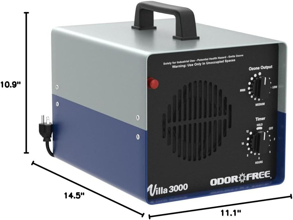 OdorFree Villa 3000 Ozone Generator for Eliminating Odors, permanently removing Tobacco, Pet and Musty Odors at their Source - Easily Treats Up To 3000 Sq Ft