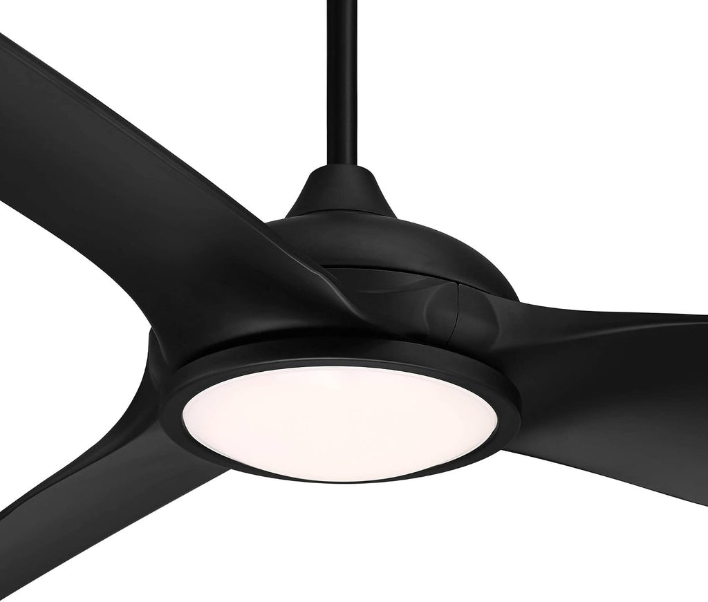 Possini Euro Design 60' Modern 3 Blade Large Propeller Indoor Outdoor Ceiling Fan with Light LED Remote Control Matte Black White Diffuser Damp Rated for Patio Exterior House Porch Gazebo Garage