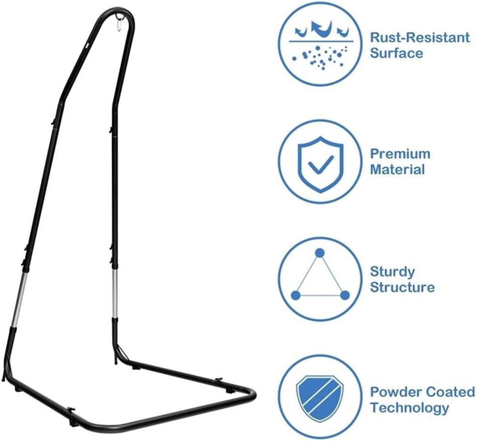 Pemberly Row Adjustable Hammock Chair Stand, 77-93 in, Steel Frame, Black Finish, Anti-Slip Footpads, Supports 330 Lbs, Lightweight Portable Design for Patio, Porch, Backyard