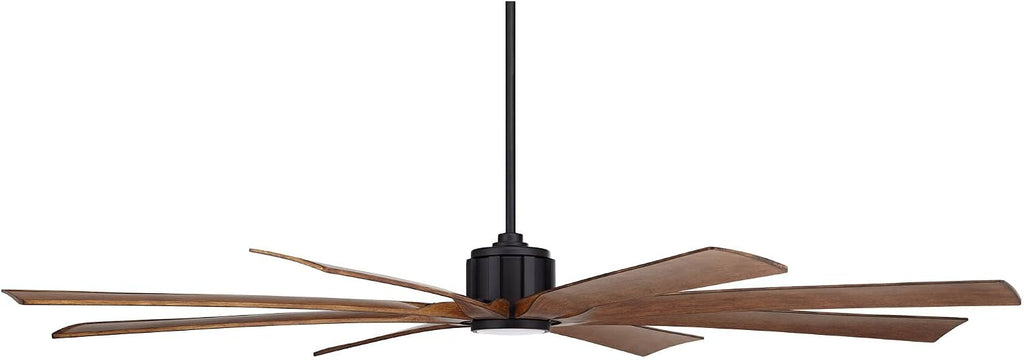 Possini Euro Design 80' Defender Modern Industrial Outdoor Ceiling Fan with Dimmable LED Light Remote Control Matte Black Damp Rated for Patio Exterior House Home Porch Gazebo Garage Barn