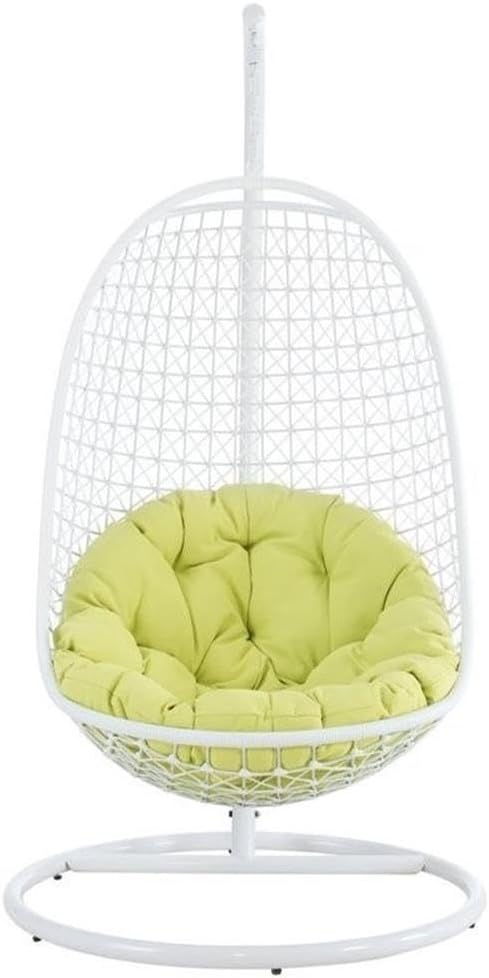 Modway Encounter Wicker Rattan Outdoor Patio Porch Lounge Hanging Swing Chair Set with Stand in White