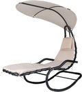 Outdoor Hammock Rocking Chaise Lounge Swing Chair, with Stand and Canopy, Porch Swing w/Soft Cushion Removable Headrest, Outdoor Recliner Rocking Chair for Garden Backyard Poolside (Beige)