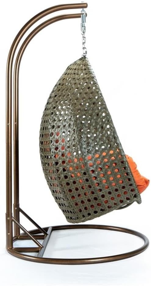 LeisureMod 2 Person Wicker Egg Chair Outdoor Indoor Bedroom Patio Hanging Lounge Swing Hammock Chairs with Beige Stand and UV Resistant Cushions, Orange