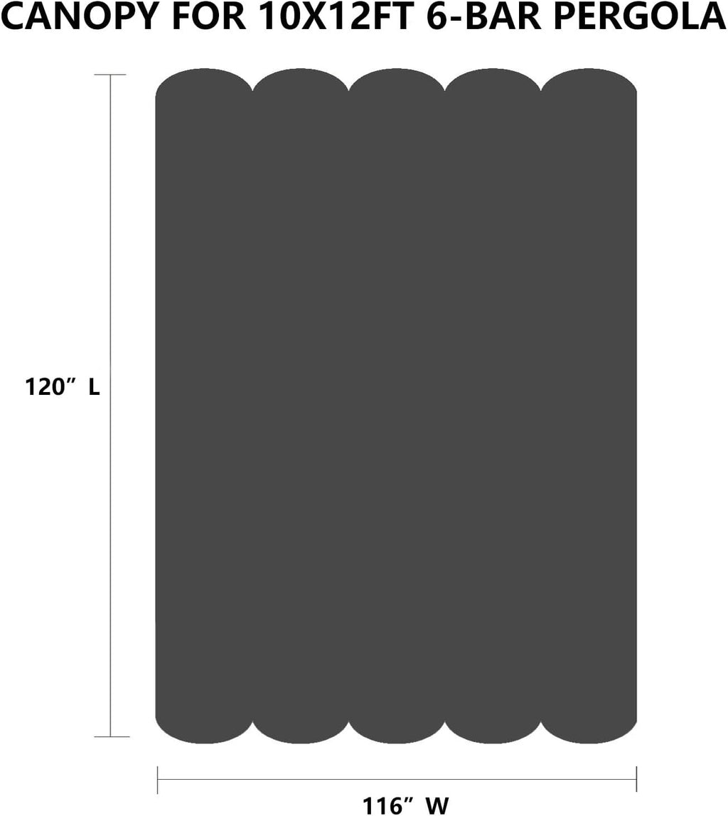 Pergola Shade Cover Replacement Canopy Top Compatible with 10 X 12 ft 6-Bar Pergola Frames - Gray (Canopy Size 116' W x 120' L, Canopy Top Only)