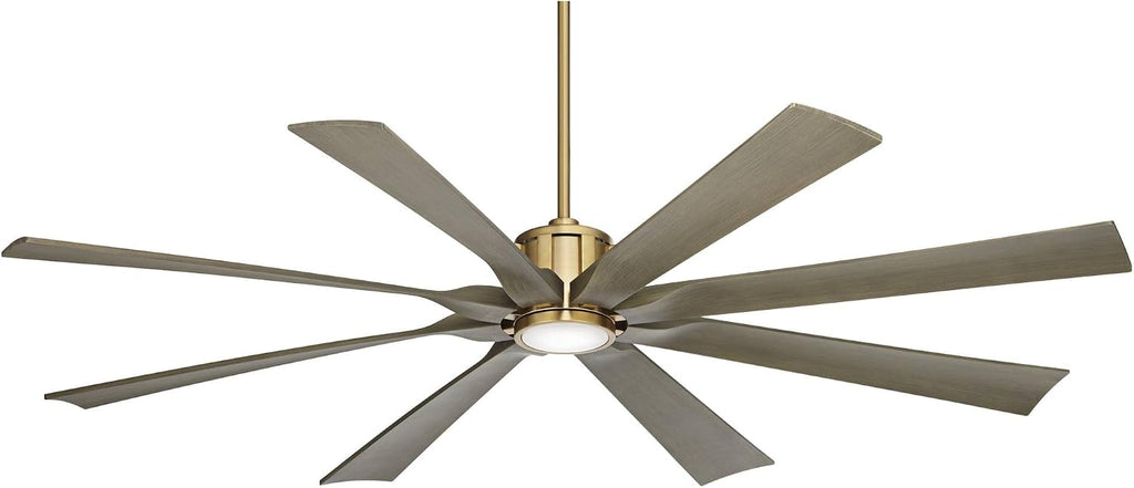 Possini Euro Design 70' Defender Modern Outdoor Ceiling Fan with Dimmable LED Light Remote Control Soft Brass Weathered Oak Blades Damp Rated for Patio Exterior House Porch Gazebo Garage Barn