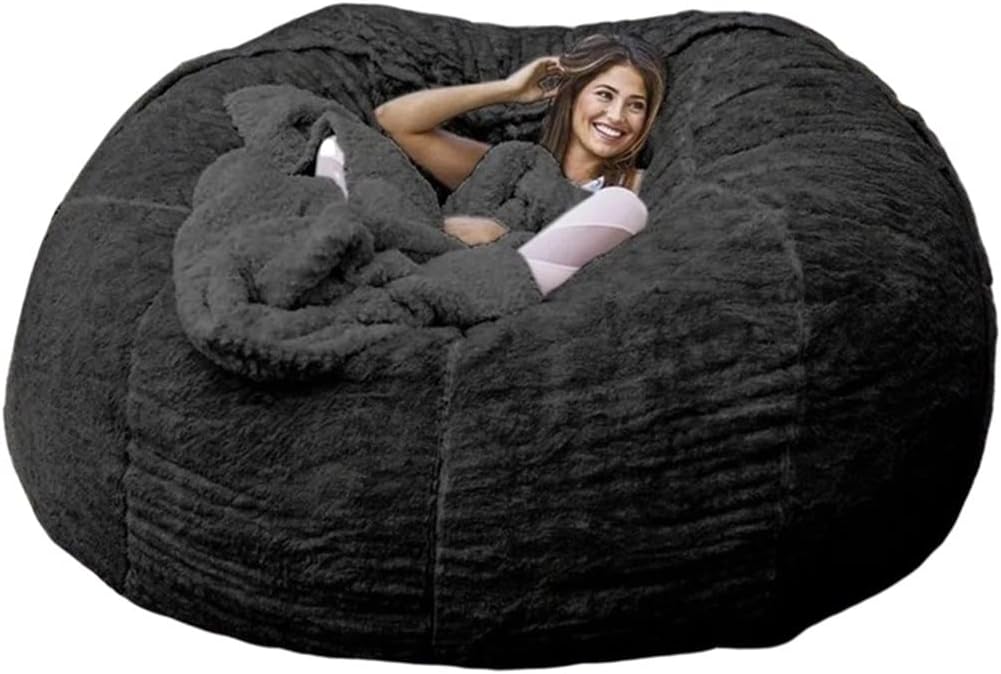 Bean Bag Chair, 7ft Giant Fur Bean Bag Sofa Chair Living Room Furniture XL Memory Foam Stuffed Lounger Chairs for Kids, Adults, Couples (Only Cover, No Filler) (Color : Black, Size : 7ft)
