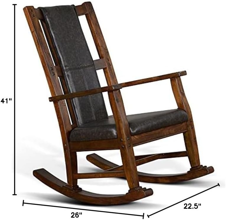 Pemberly Row Mahogany Rocking Chair with Cushioned Seat and Back, Studded Accents, Smooth Rocking Motion, Dark Brown