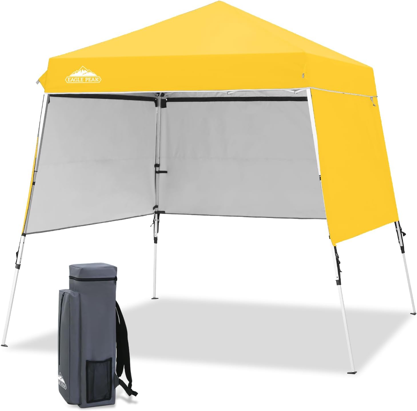 EAGLE PEAK Day Tripper 8x8 Aluminum Super-Lightweight Slant Leg Pop Up Canopy with 3 Removable Walls, Instant Outdoor Backpack Canopy Tent, Outside Beach Folding Sun Shelter, 8x8 Base 6x6 Top, Yellow