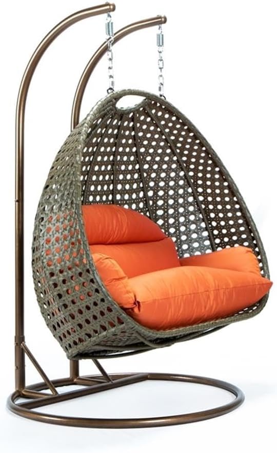 LeisureMod 2 Person Wicker Egg Chair Outdoor Indoor Bedroom Patio Hanging Lounge Swing Hammock Chairs with Beige Stand and UV Resistant Cushions, Orange