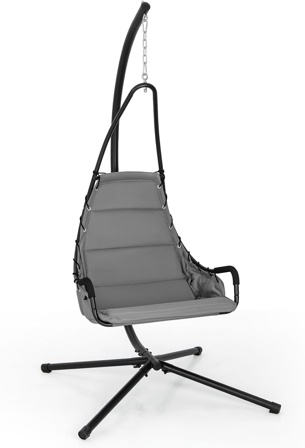 Tangkula Swing Chair with Stand, Hanging Egg Chair with Cushion, Indoor Outdoor Hammock Chair with Steel Rustproof Frame for Patio Backyard Porch Garden