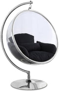 Meridian Furniture 507Black Luna Collection Modern | Contemporary Clear Acrylic Accent Swing Chair with Durable Metal Base and Fabric Seat, Black, Chrome Finish, 41.5' W x 29.5' D x 64' H