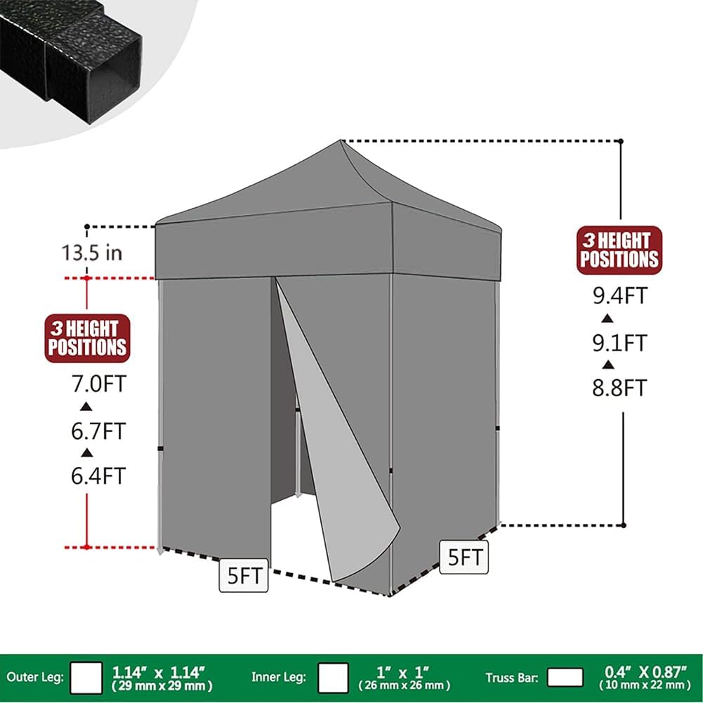 Eurmax USA 5x5 Pop Up Canopy Tent,Commercial Tent with Patented No-Tip Rolling Bag,4 Zippered Removable Walls,UV & Water Resistant Canopy Top,Heavy Duty Outdoor Gazebo,Instant Shelter(Red)