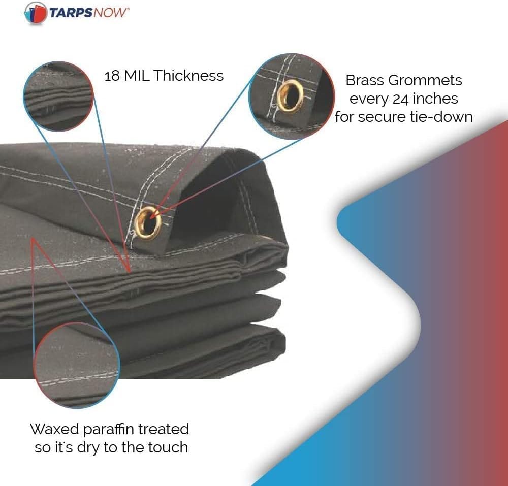 Tarps Now 20x40 Ft Fire Retardant Canvas Tarp with Brass Grommets - 27 Mil Industrial Grade Heavy Duty Tarp for Camping, Construction, Residential, and Agriculture - 16oz, Olive Drab