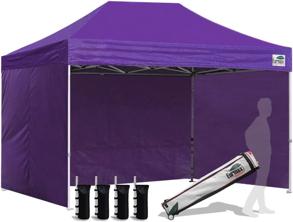 Eurmax USA 8x12 Pop Up Canopy Tent,Commercial Tent with Patented No-Tip Rolling Bag,4 Zippered Removable Walls,UV & Water Resistant Canopy Top,Heavy Duty Outdoor Gazebo,Instant Shelter(Purple)