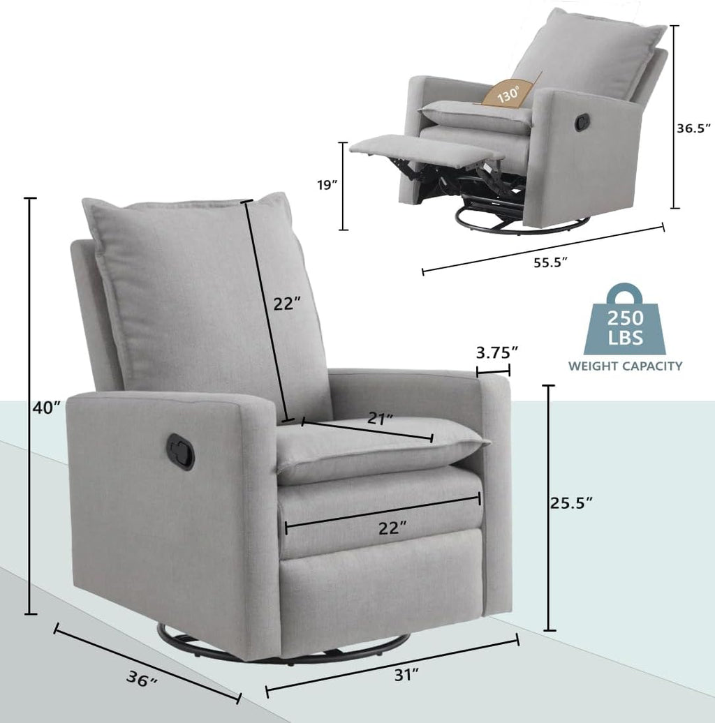 Oxford Baby Uptown Upholstered Swivel Glider and Recliner Nursery Chair, Gray