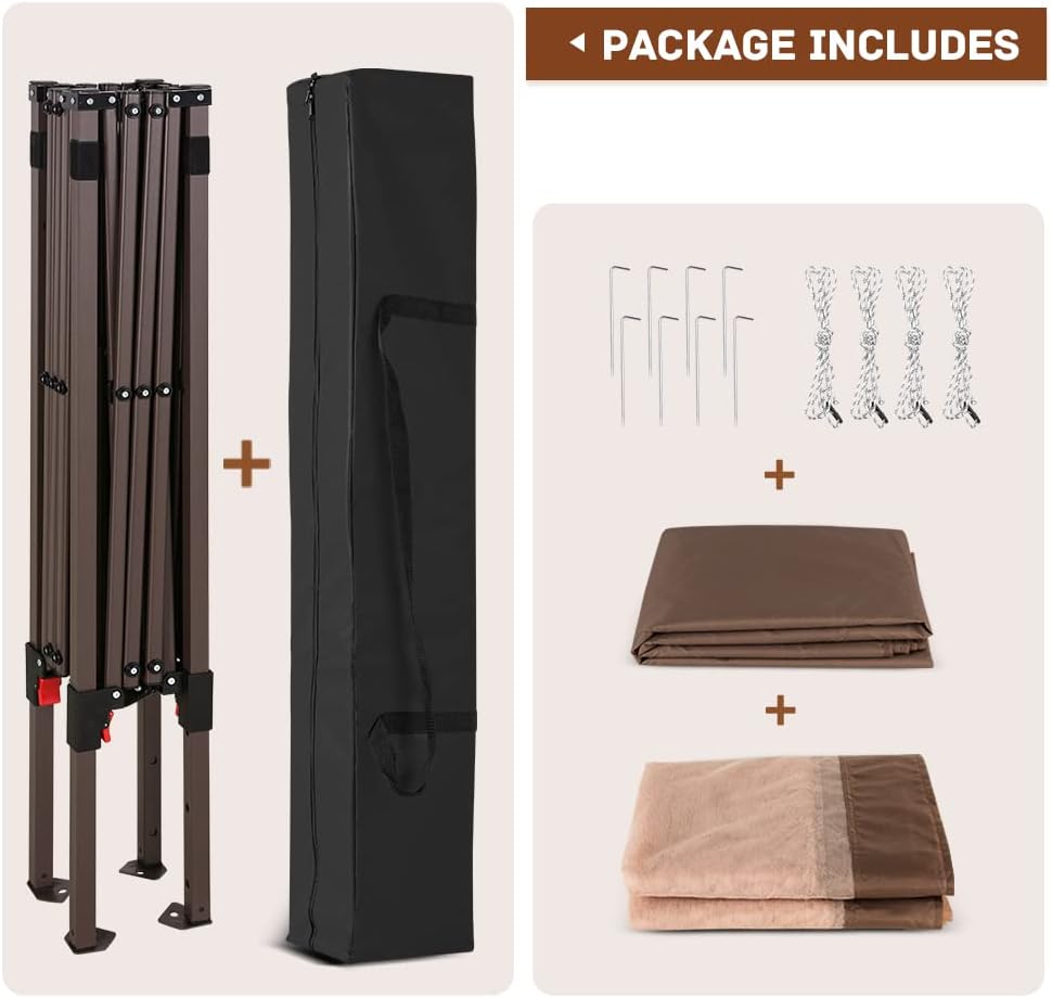 10x10 Pop Up Canopy Tent, Slant Leg Instant Screened Gazebo with Mesh Walls, UV Protection, Water Resistant, Brown