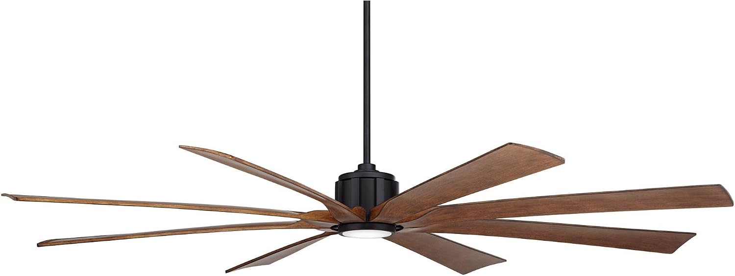 Possini Euro Design 80' Defender Modern Industrial Outdoor Ceiling Fan with Dimmable LED Light Remote Control Matte Black Damp Rated for Patio Exterior House Home Porch Gazebo Garage Barn
