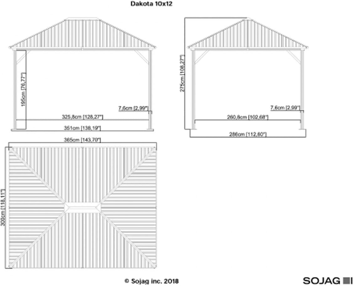 Sojag Outdoor 10' x 12' Dakota Hardtop Gazebo Outdoor Sun Shelter