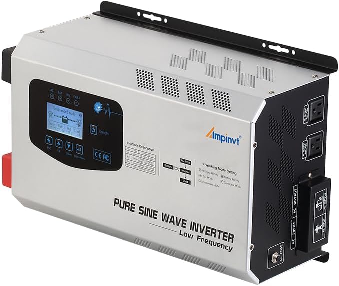 Ampinvt 3000W Pure Sine Wave Power Inverter Surge 9000 watts DC 24V to AC 120V with Battery AC Charger LCD Display,Low Frequency Inverter Support Lithium Battery