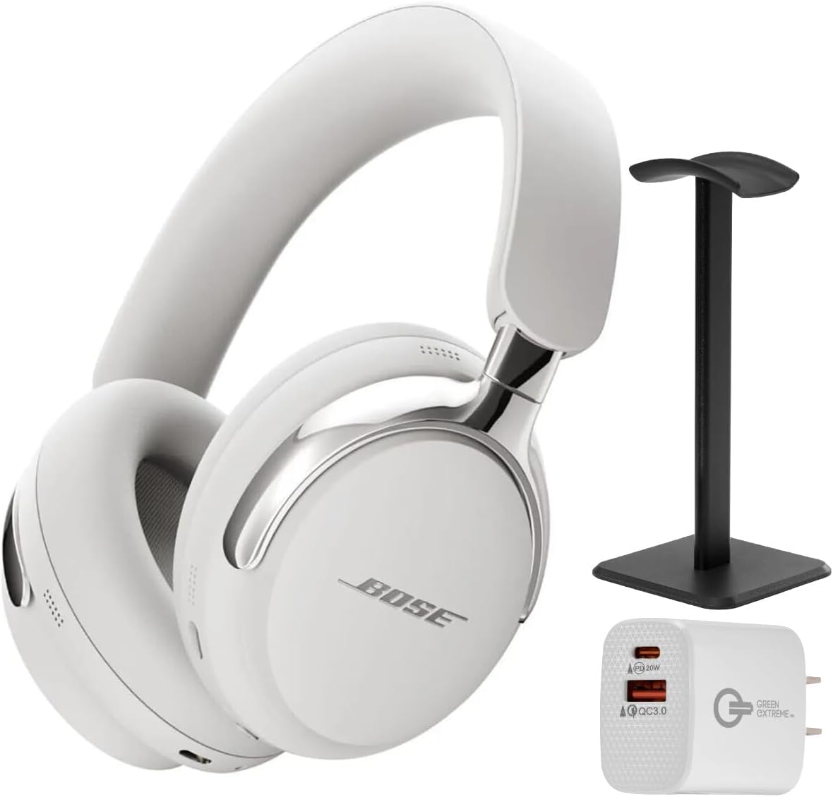 Bose (2nd Gen QuietComfort Ultra Bluetooth Headphones, Wireless Headphones with Spatial Audio, Over Ear Noise Cancelling with Mic, Up to 30 Hours of Play time + 20W Wall Charger (White)